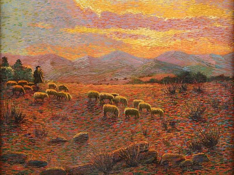 1864-Antonio Ballero - Gregge di pecore con pastore, 1904